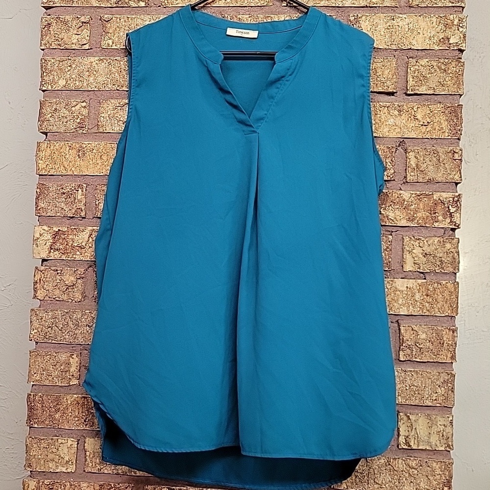 Timeson Teal Sleeveless V Neck Blouse Size XL